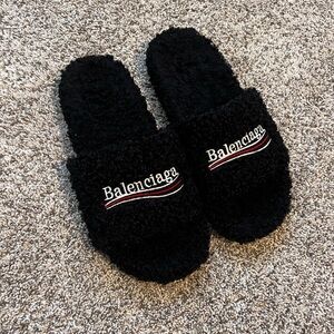 Balenciaga Black Textured Slides